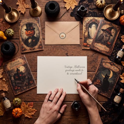 Eaasty 100 Pcs Cards with Stickers, Envelopes, Vintage Halloween Style - style: Vintage Halloween Style