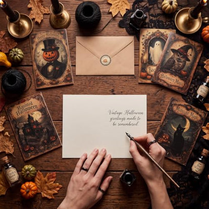 Eaasty 100 Pcs Cards with Stickers, Envelopes, Vintage Halloween Style - style: Vintage Halloween Style