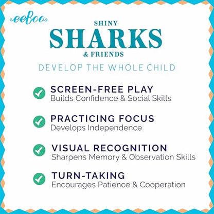 eeBoo Shiny Sharks & Friends Memory & Matching Game, Ages 3+, 1-4 Players - style: Shiny Sharks & Frinds
