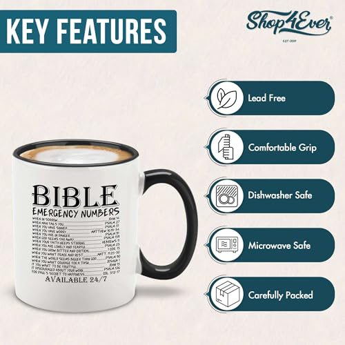 shop4ever Bible Emergency Numbers Scripture 11 oz Ceramic Mug Black Handle