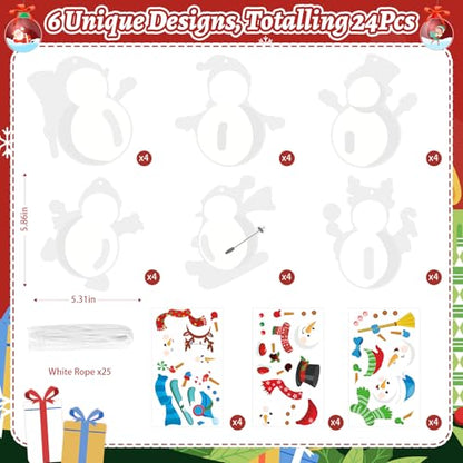 PAIVSUN 24Pcs Christmas Craft Kits, DIY Snowman Stickers Cutouts Ornaments Kit, Make Your Own Christmas Craft for Xmas Tree Decorations Winter Party Handcraft Supplies - style: Snowman