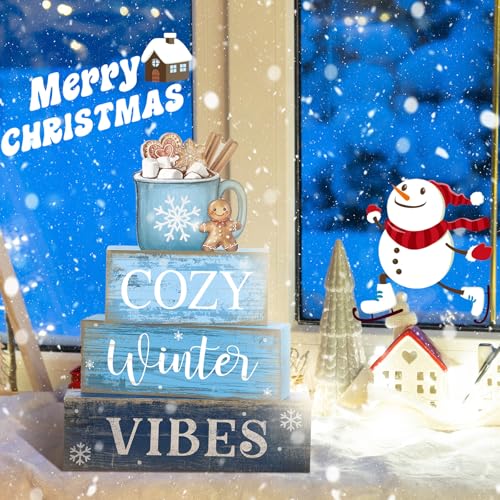 Lineshading 4 Pcs Christmas Table Decorations Wooden Blue Hot Cocoa Signs - style: Blue Hot Cocoa