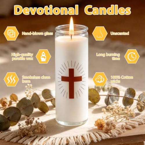 4 Pack White Prayer Candles, Devotional Candle in Glass Jars - size: 4