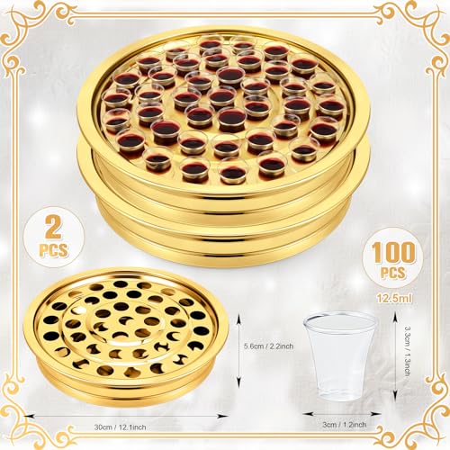 Zhehao 2 Pcs Communion Trays & Disposable Chalices Church Supplies, Gold - color: Gold