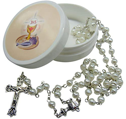 Westmon Works First Holy Communion Rosary Set with Bead Rosary in a Plastic Case