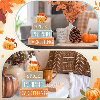 Britimes Fall Pumpkin Tiered Tray Decor Set, 4 Pack, Wooden - style: Pumpkin Spice