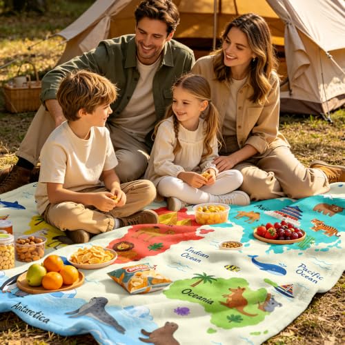 Mosslink World Map Blanket 40"x50", Boys Girls Animal Educational Throw - color: Yellow-world Map