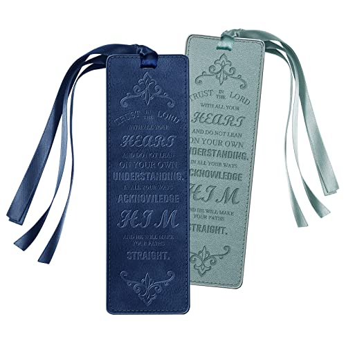 FINPAC Leather Bible Bookmarks, Bible Verse Book Markers - color: Turquoise + Navy