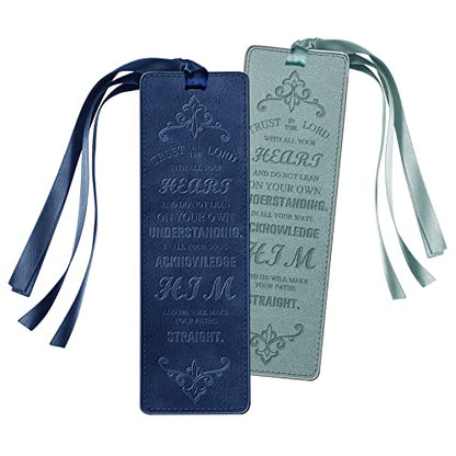 FINPAC Leather Bible Bookmarks, Bible Verse Book Markers - color: Turquoise + Navy