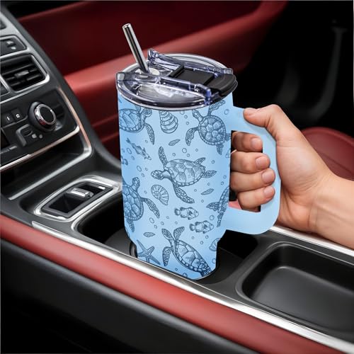 Sea Turtle Gifts for Women, 40oz Tumbler with Handle & Straw - color: Turtle-Blue
