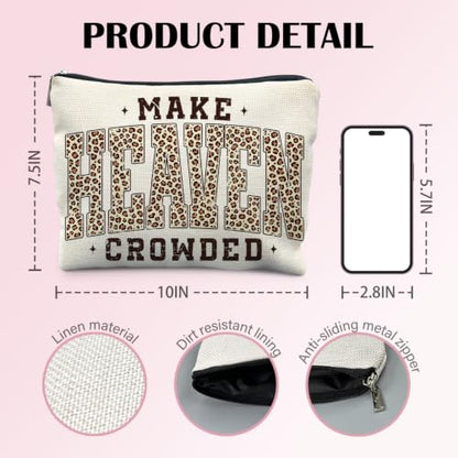 Inspirational Christian Leopard Print Makeup Bag, Make Heaven Crowded Bible Verse Religious Cheetah Print Cosmetic Bag Canvas Toiletry Zipper Pouch for Women - color: MAKE HEAVEN CROWDED 2