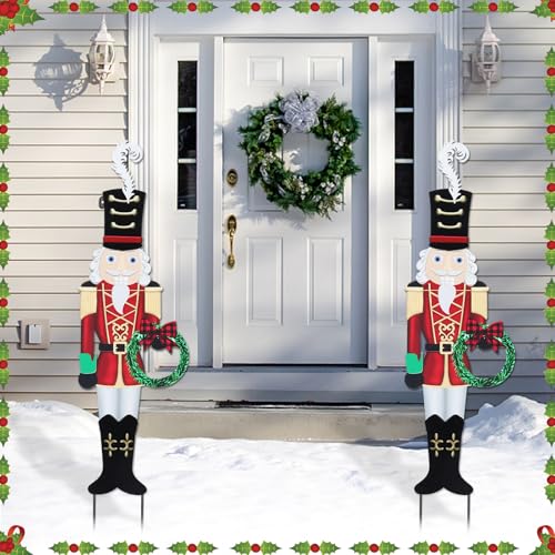 Christmas Yard Sign Decorations Outdoor Christmas Nutcracker Wreath Yard Signs with Metal Stakes for Xmas Holiday Party Lawn Sign Garden Decor Outdoor Yard Signs - style: Nutcracker