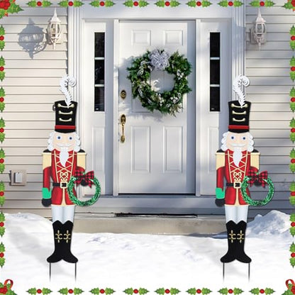 Christmas Yard Sign Decorations Outdoor Christmas Nutcracker Wreath Yard Signs with Metal Stakes for Xmas Holiday Party Lawn Sign Garden Decor Outdoor Yard Signs - style: Nutcracker