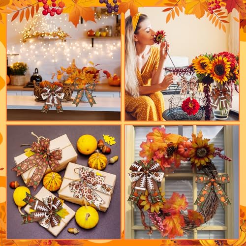 12 Rolls Fall Football Wired Edge Ribbon for Wreaths 2 Inch x 60 Yards Maple Leaves Pumpkin Football Print Ribbon Crafts for Thanksgiving Harvest Party Decorative Supplies, 12 Styles - style: Fall Football