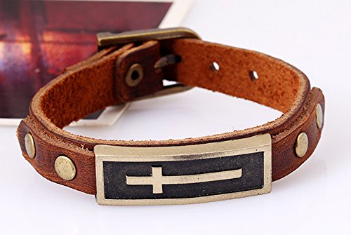 Men Punk Alloy Leather Bracelet Cross Bracelet Bangle Wristband - color: Cross