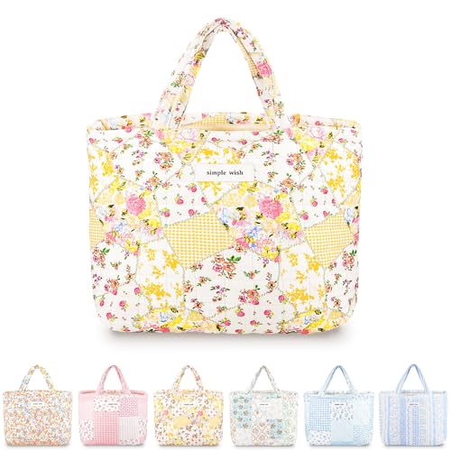 Sminra Small Bible Tote Bag for Women, Corduroy or Quilted Mini Tote Bag - color: Beige Collage Floral