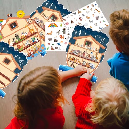 Thyle 12 Set Noahs Ark Sticker Scene Craft Kit for Kid,Sunny and Rainy Days - style: Sunny and Rainy Days