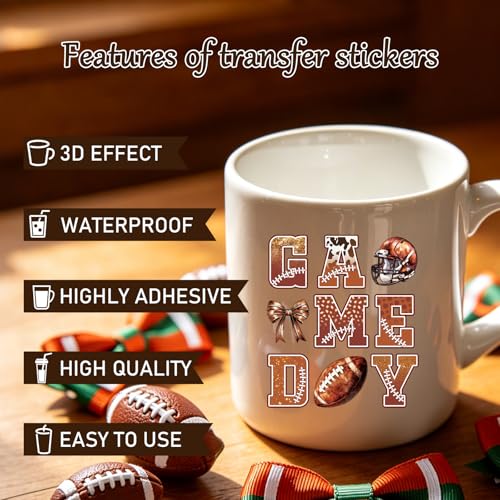 Rngmsi 30 Pcs Football UV DTF Cup Wrap Bow UV DTF Stickers for 16 OZ Glass - style: Football