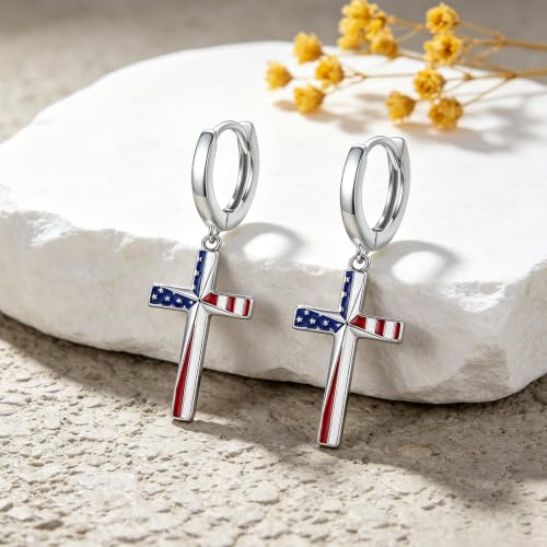 Cross Earrings for Women Men 925 Sterling Silver, Cross Hoop Drop Earrings, Christian Jewelry Gift for Women Men - style: Independent Cross Earrings #1