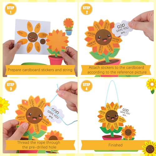 CroBlissful 24 Set Sunflower Craft Kit - God Says You are Sunflower DIY Religious Christian Bible Craft Kit for Sunday School, VBS, Church, Classroom Activities