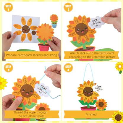CroBlissful 24 Set Sunflower Craft Kit - God Says You are Sunflower DIY Religious Christian Bible Craft Kit for Sunday School, VBS, Church, Classroom Activities