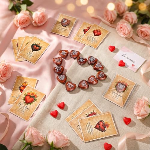 Gerrii 60 Set Christian Token Gift Jesus Love Heart Pocket Hugs, Red Brown - color: Red Brown