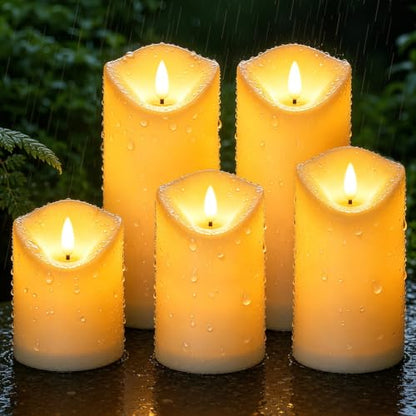 Solar Candles Outdoor Waterproof, Flameless LED Pillars Candles, Set of 5 - size: 3.25" × 4"/5"/6"/8"/8" (5-Pack)