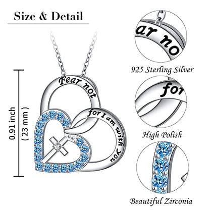 S925 Sterling Silver Christian Cross Heart Faith Bible Verse Necklace Rings - style: Fear not, for I am with you