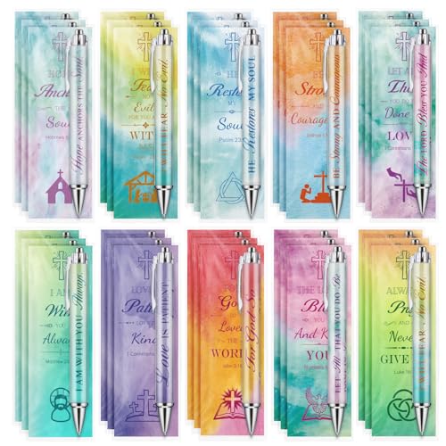 30 Sets Christian Bible Verse Pens Gifts Bulk Pens Bookmarks Religious Favors Prayers Christian Women Gifts Bulk Church Items Scripture Black Ink Ballpoint Stylus Pen(Classic Style) - style: Classic Style