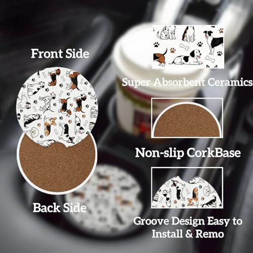 Ceramic Car Cup Coasters 2PCS - Lovable Dog - color: Lovable Dog