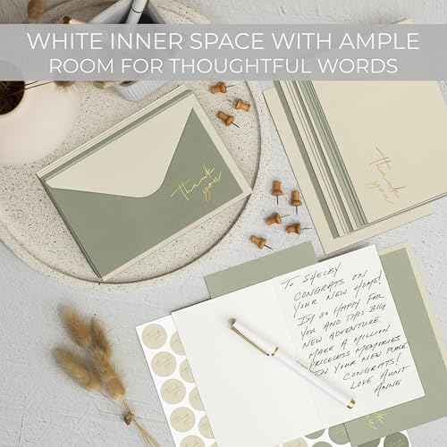 ZICOTO Beautiful Thank You Cards Set of 30 With Envelopes and Stickers - color: Mossgreen