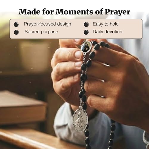 SANCTUM VERITAS Saint Faustina Kowalska True Relic Chaplet Apostle Divine of Mercy Miraculous Medal Jesus I Trust in You Chaplet Three O' Clock Prayer Poland Polish Novena - color: Black