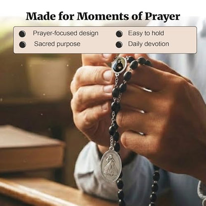 SANCTUM VERITAS Saint Faustina Kowalska True Relic Chaplet Apostle Divine of Mercy Miraculous Medal Jesus I Trust in You Chaplet Three O' Clock Prayer Poland Polish Novena - color: Black