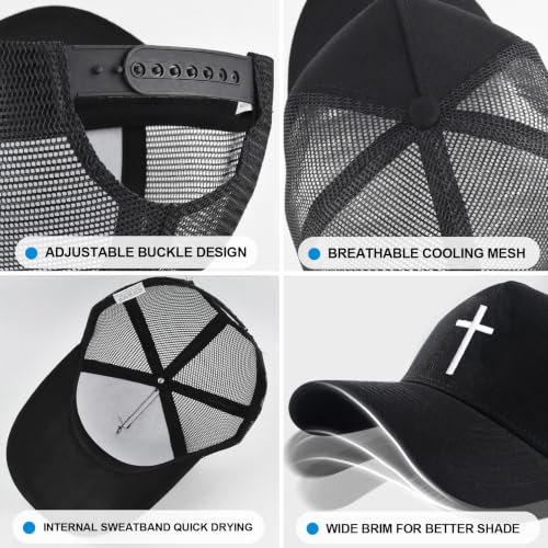 Black Baseball Cap Snapback hat for Men Snap Pack Hip Hop Mens Hat - color: Embroidered Cross