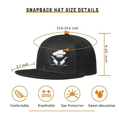Chef Hat Flat Bill Hats for Men Funny Double Knives Kitchen Adjustable Baseball Cap Snapback Hat for Women - color: Double Knives