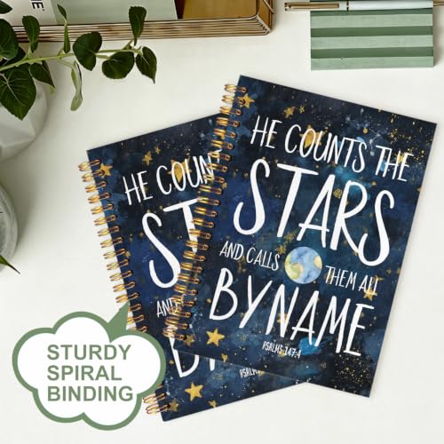 Stars Psalms147:4 Bible Notebook for Women Men, Christian Journal,He Countes The Stars Christian Church Notebook Hardcover Spiral Notebook, 5.5x8.3 Inch - color: white-Stars Psalms147:4 Bible
