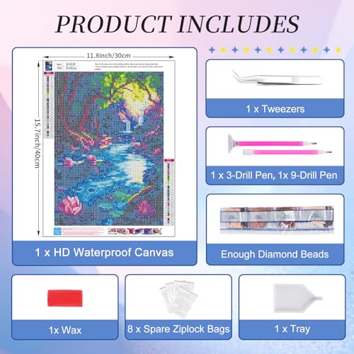 Diamond Art Kits for Adults, Lotus Pond Diamond Painting Kit, 12x16 Inch - color: CYDP1P03