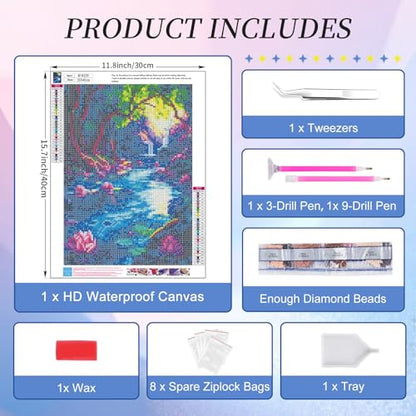 Diamond Art Kits for Adults, Lotus Pond Diamond Painting Kit, 12x16 Inch - color: CYDP1P03