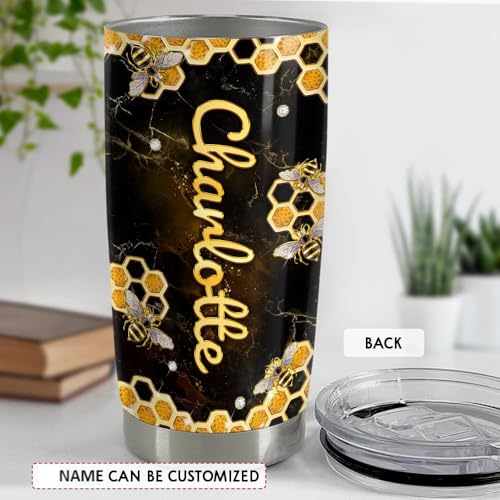 SANDJEST Personalized Bee Tumbler 20oz 30oz Insulated Tumblers with Lid Coffee Travel Mug Cup for Women GirlsBee Jewelry Drawings Style Bee Gifts for Birthday - color: Bee 2