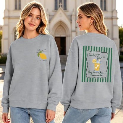 BINTEHGS Christian Sweatshirts For Women My Jesus Making Lemonade Graphic Faith Crewneck Pullover Religious Long Sleeve Shirt - color: Light Gray, size: Small