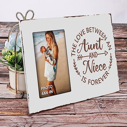 EXQUIDECA Best Auntie Gifts from Niece - Engraved Carving Aunt Picture Frames 4x6 Inches - the Love Between an Aunt and Niece is Forever - color: aunt niece