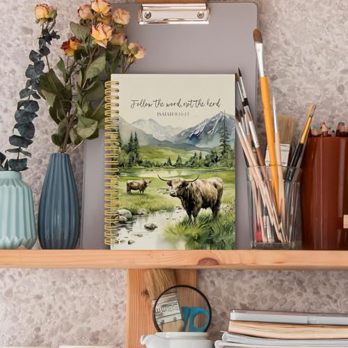 Christian Highland Cow Spiral Notebook, Farmhouse Cow Bible Journaling Notebooks, Rustic Country Mountain Farmhouse Hardcover Journals for Women 160 Pages 5.5x8.3 Inch, Christian Gifts for Women - color: Color22