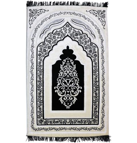 Modefa Foam Padded Prayer Rug | Thick Prayer Mat with Knee Cushion Memory Foam Prayer Mats | One Inch Thick Soft Velvet Islamic Praying Mat Luxury (Black) - color: Black