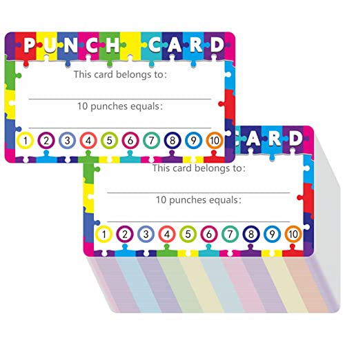 102 PCS Punch Cards, Incentive Reward Card Student Awards Loyalty Cards for Business, Classroom, Kids Behavior, Students, Teachers, 3.5” x 2” - color: Color Puzzle, size: Without hole puncher