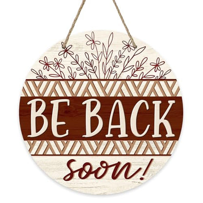 Be Back Soon Front Door Sign, Flower Leaves Wood Door Hanger - color: Be Back