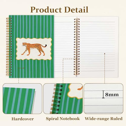 SAFDSGFDB Leopard Notebook Journal 5.5x8.3, Leopard Office Supplies, Emerald Green Striped Cheetah Spiral Hardcover Journal Notebook for Work Study Office Note Taking - color: Stripe words