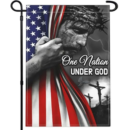 One Nation Under God Garden Flag Jesus Garden Flag for Outside 12x18 Double Sided Christian Patriotic American Jesus Garden Flags for House Outdoor Yard Garden Decor