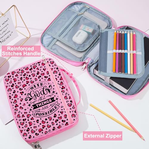 ICOSY Bible Cover, Church Bag for Women and Girls - color: Pink Leopard