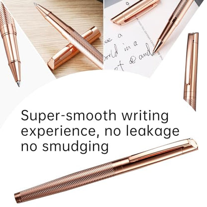 Rollerball Liquid Ink Signature Pens for Women Luxury Box Gel Black Ink Fancy Pen Refillable for Executive Office,Professional,Birthday Nice Gift Penset Rosegold - color: Rose Gold