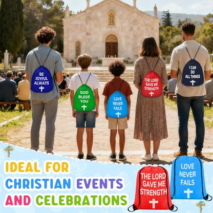 VZZNN 30 Pcs Christian Gifts Drawstring Backpack Bulk Bible Verse Bags Church Supplies String Backpack Cinch Bag Inspirational Religious Jesus Stuff(10 Colors) - color: Style 4